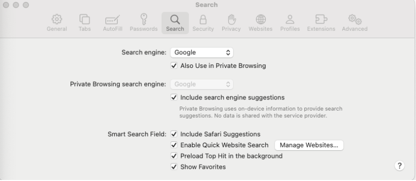 safari search settings